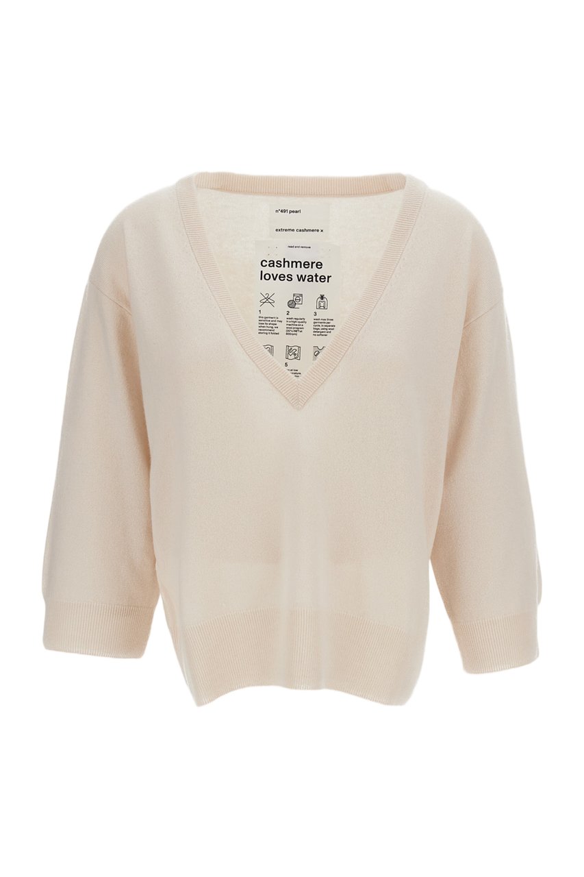 Extreme Cashmere Beige Pearl Cashmere V-Neck Sweater Neutraal