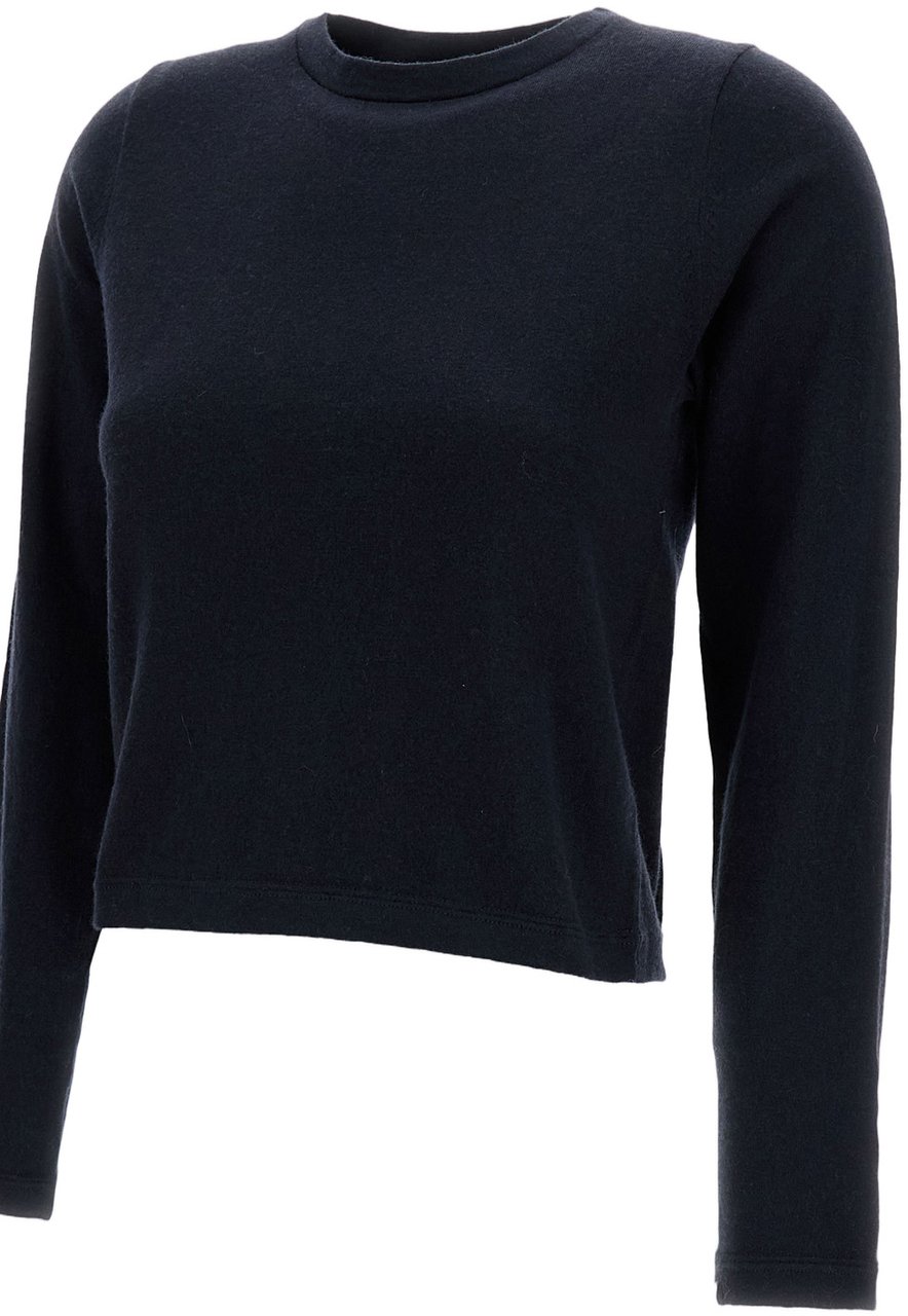 Extreme Cashmere Cropped Cotton-Cashmere Blend Top With Rounded Neckline Blauw