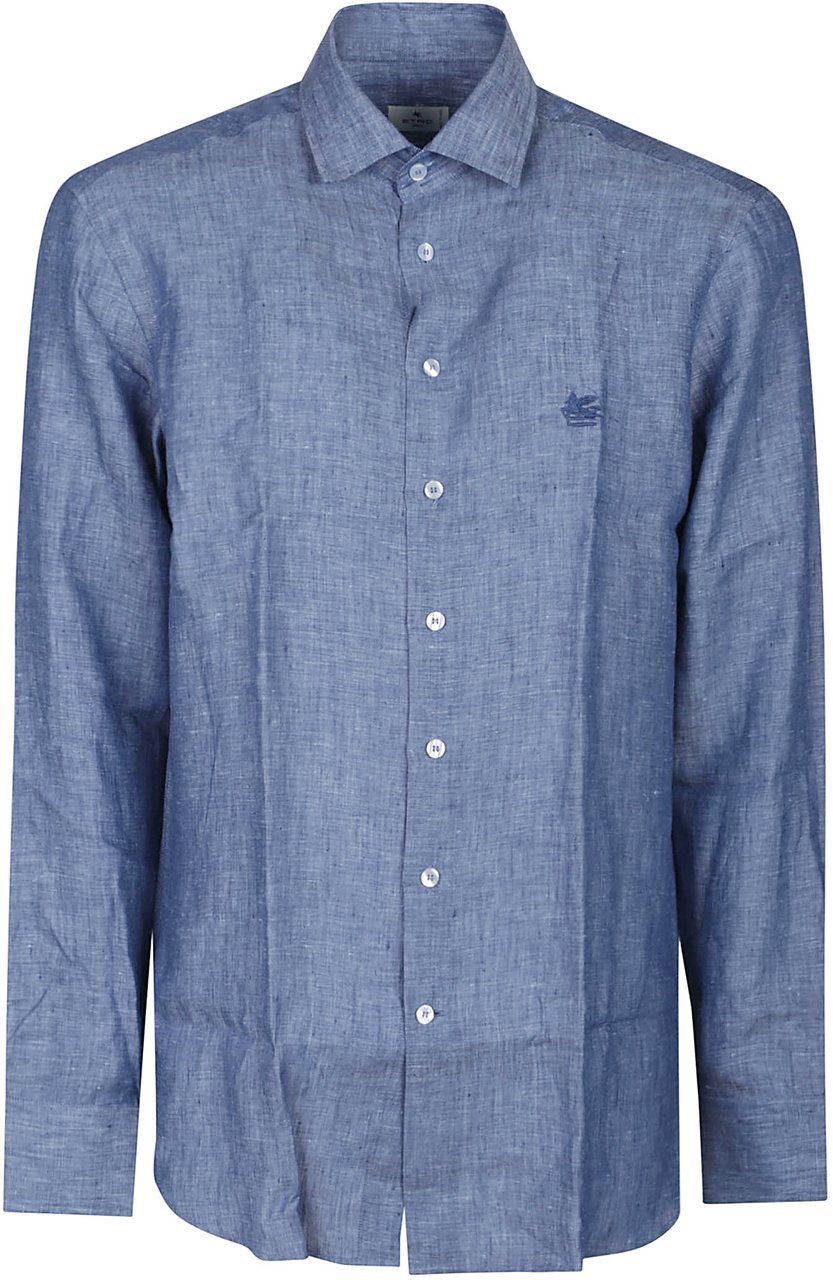 Etro Roma Long Sleeve Logo Shirt Blue Blauw