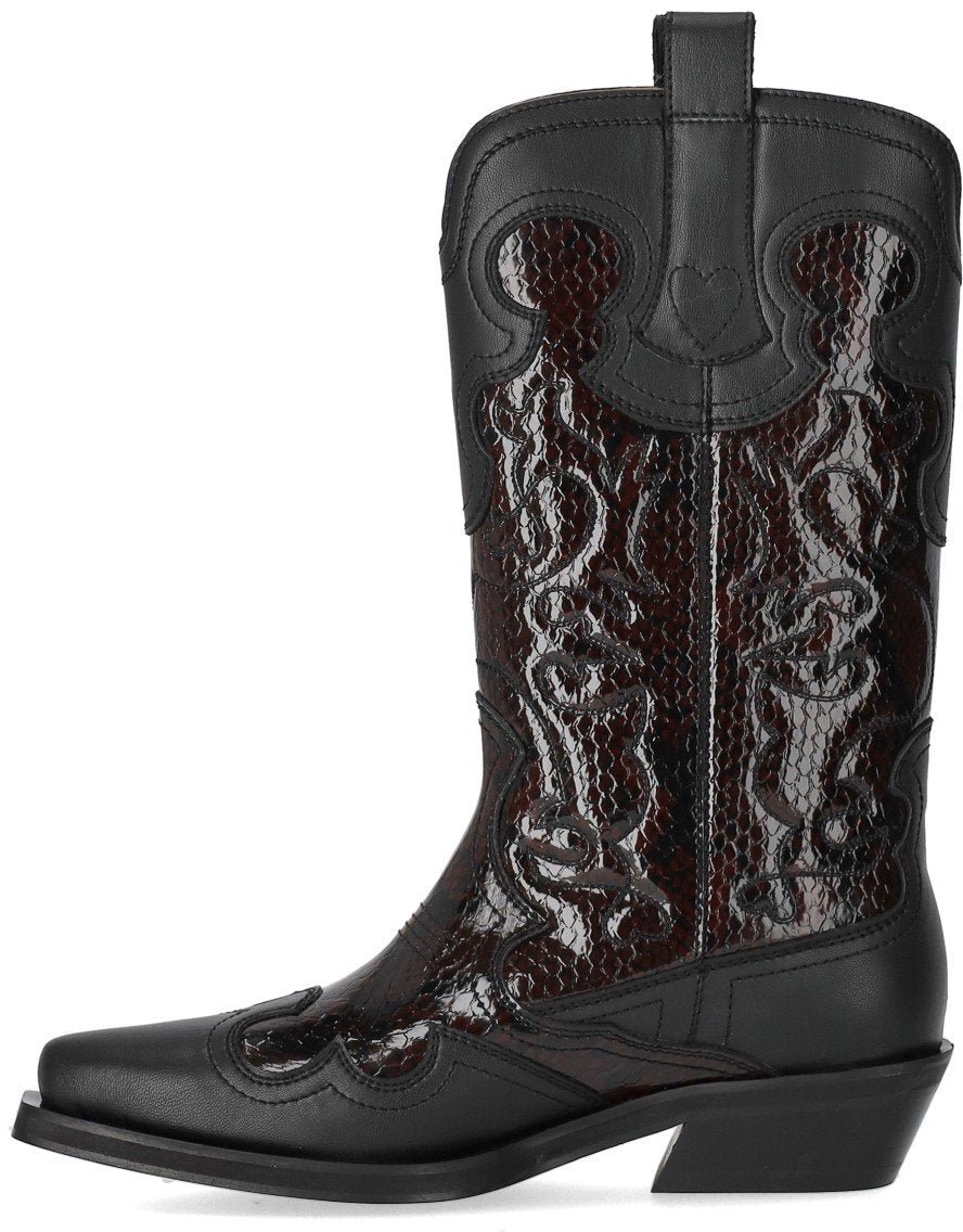 Ganni GANNI REPTILE EFFECT TEXAN BOOT Zwart