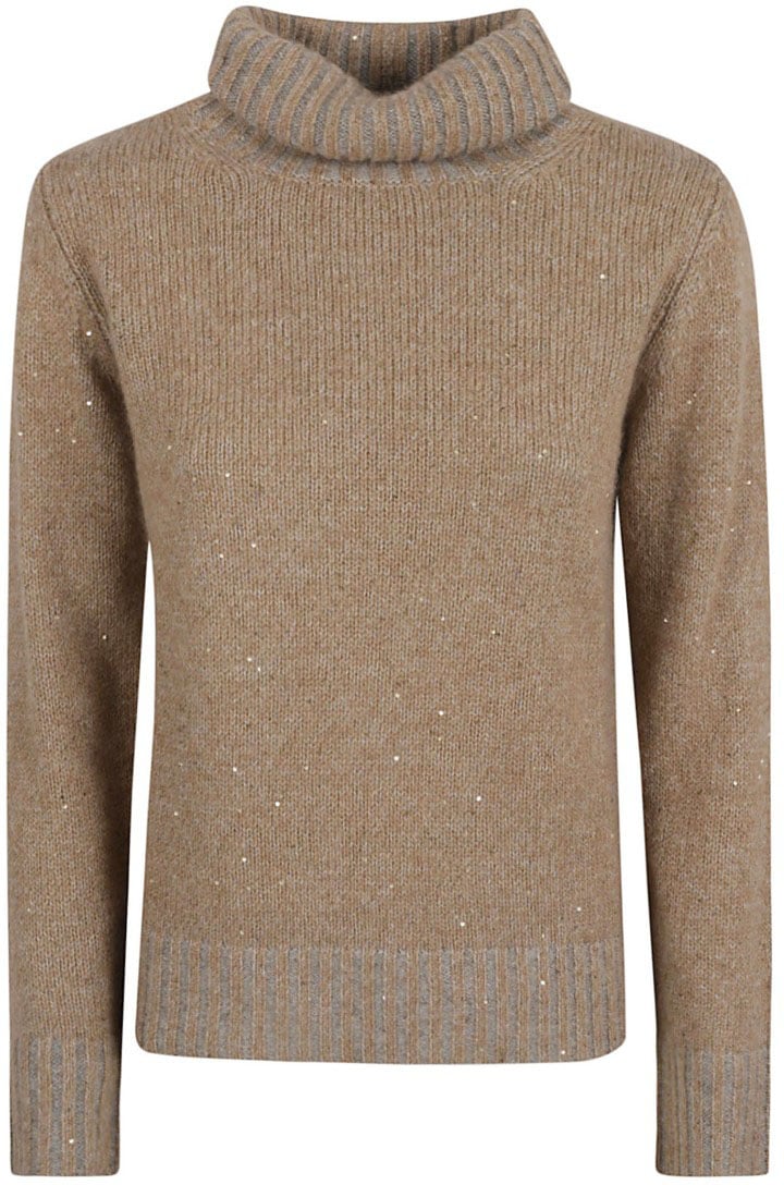 Fabiana Filippi Ribbed Turtleneck Sweater With Subtle Sparkle Bruin