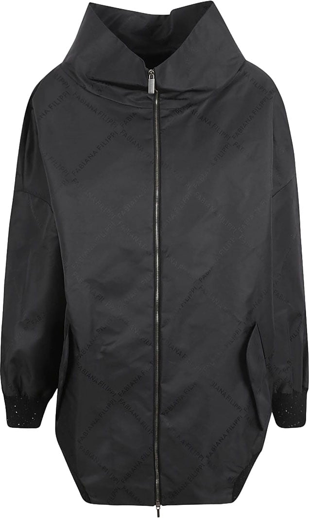 Fabiana Filippi Oversized Black Coat With High Collar Zwart