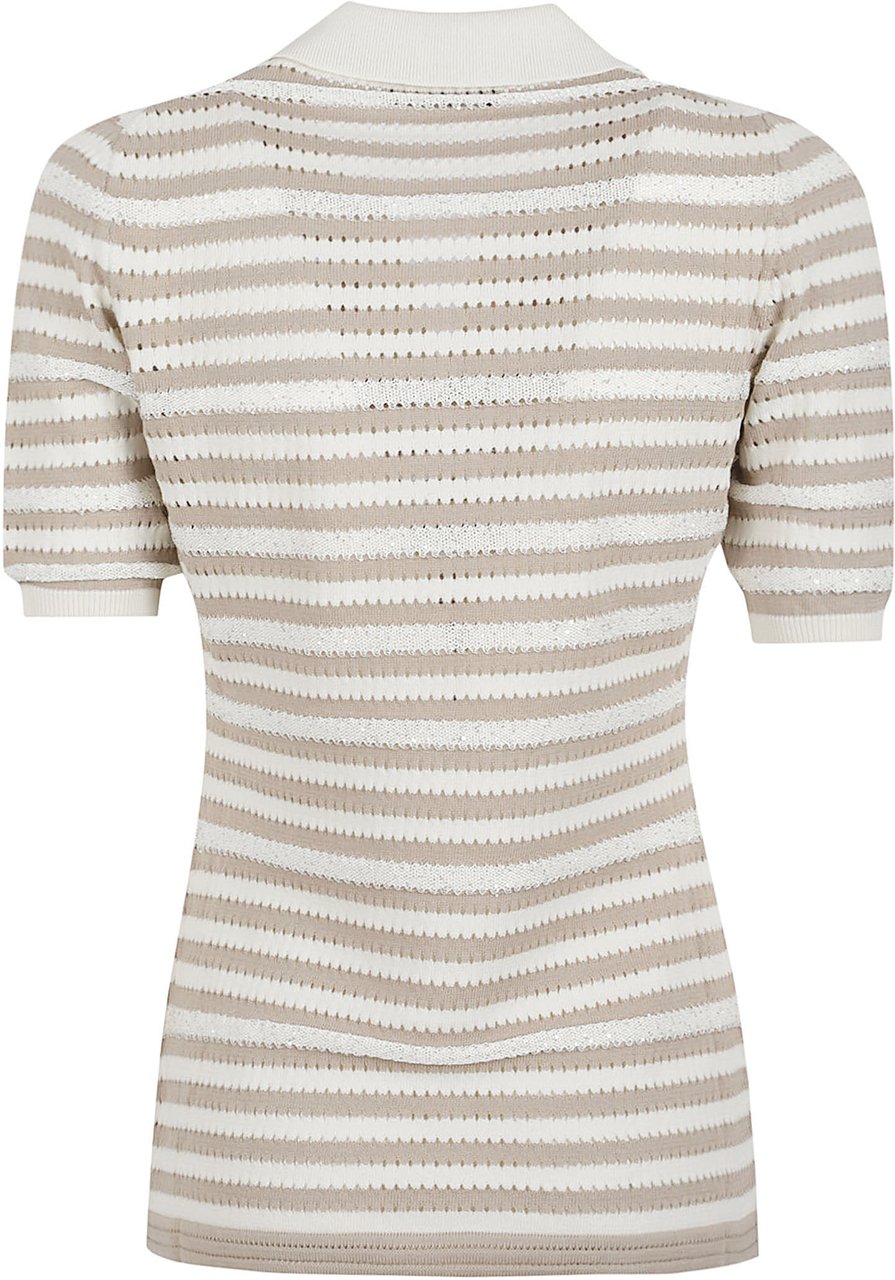 Fabiana Filippi Short-Sleeve Knit Top with V-Neckline Beige