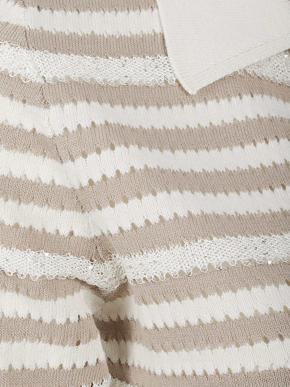 Fabiana Filippi Short-Sleeve Knit Top with V-Neckline Beige