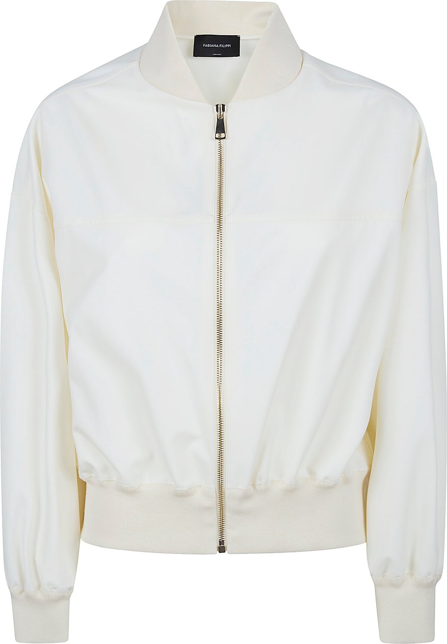 Fabiana Filippi High-Collared Bomber Jacket with Tulle Trim Wit
