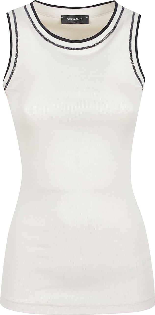 Fabiana Filippi Sleeveless Fitted Top with Contrasting Trim Detail Wit