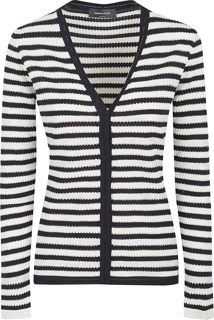 Fabiana Filippi V-Neck Fitted Sweater with Striped Pattern Grijs