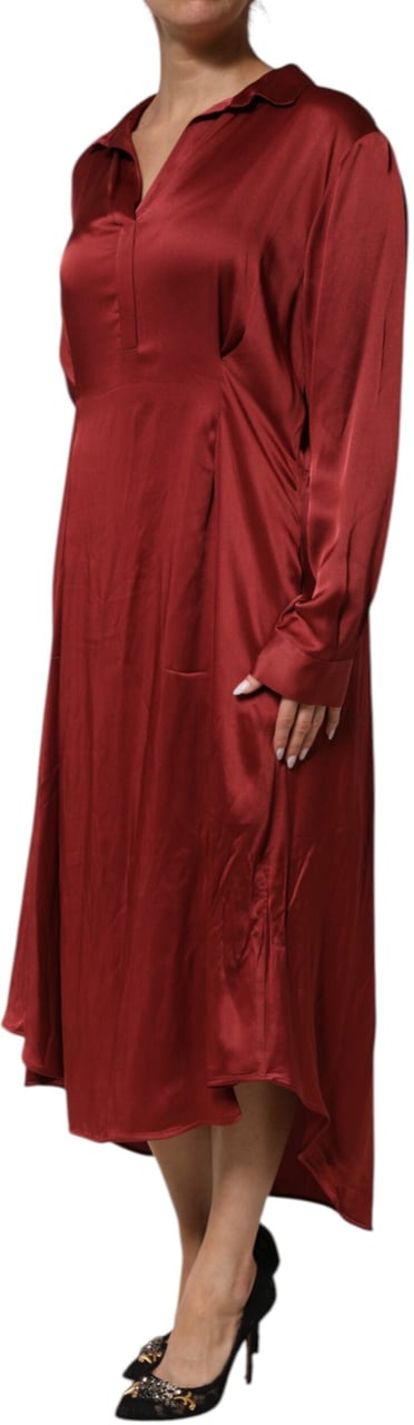 Fabiana Filippi Burgundy Acetate Viscose Satin Long Dress Maroon