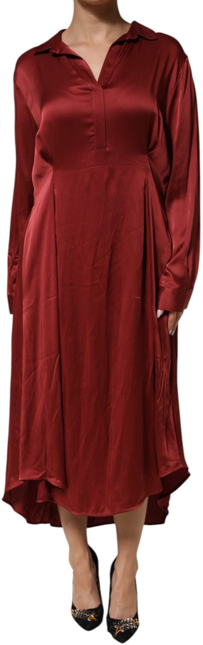 Fabiana Filippi Burgundy Acetate Viscose Satin Long Dress Maroon