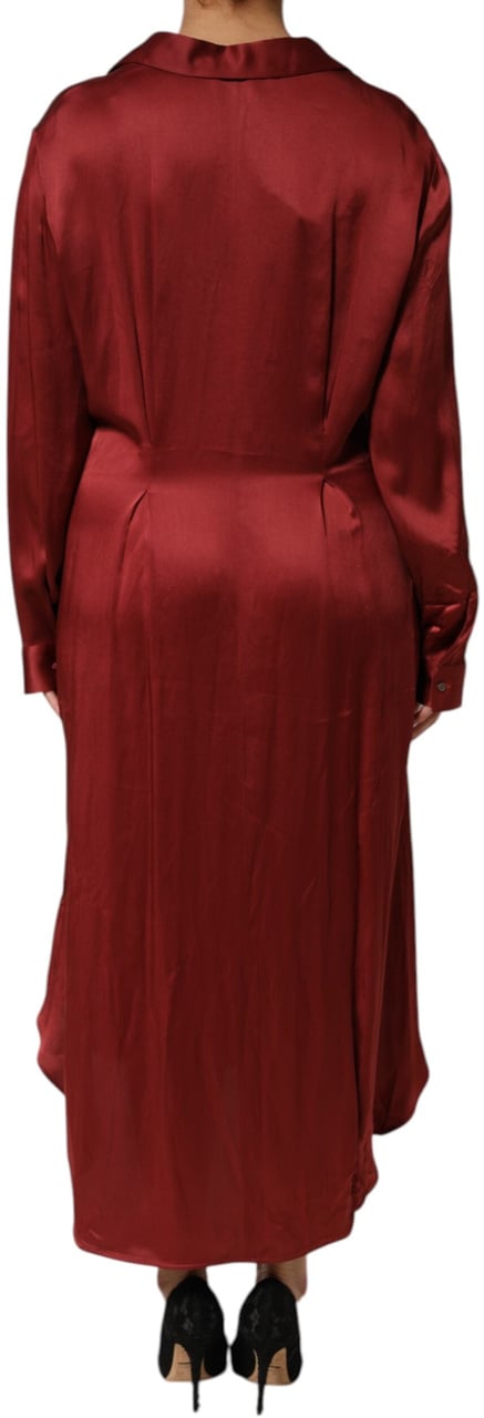 Fabiana Filippi Burgundy Acetate Viscose Satin Long Dress Maroon