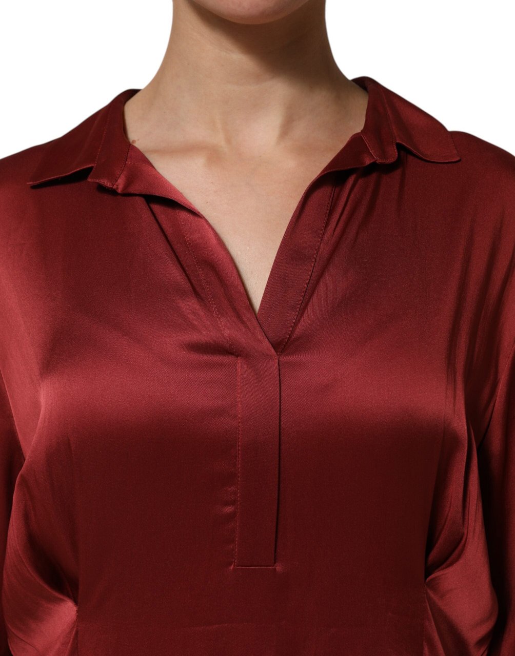 Fabiana Filippi Burgundy Acetate Viscose Satin Long Dress Maroon