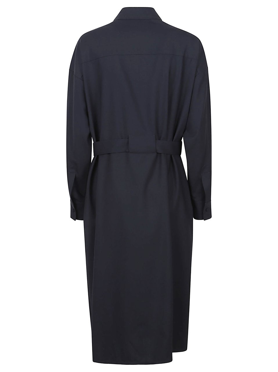 Fabiana Filippi Black Pointed Collar Fabric Belt Midi Dress Zwart
