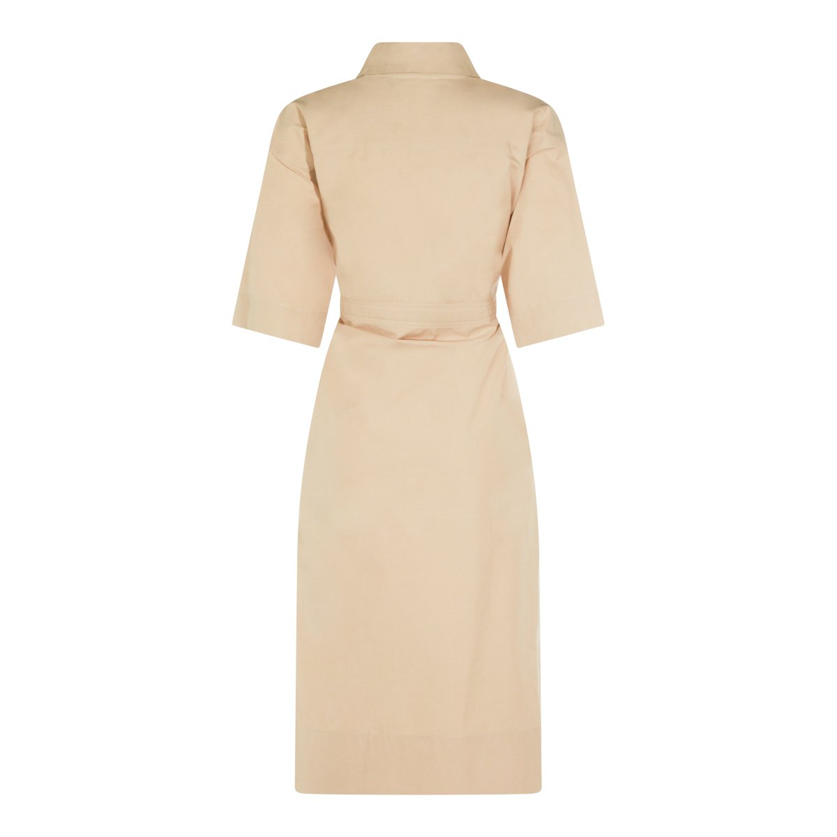 Fabiana Filippi Beige Cotton Midi Dress With Classic Collar And Matchy Belt Neutraal