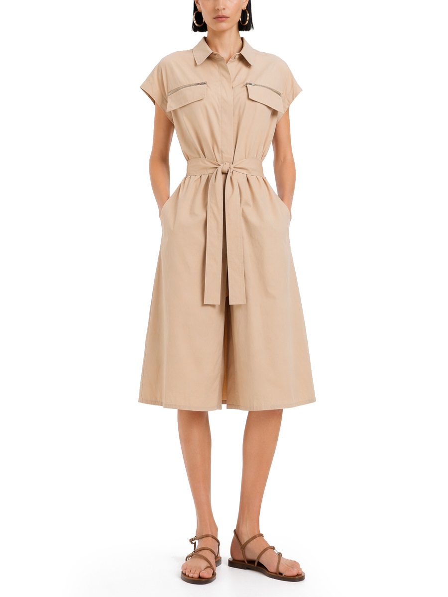 Fabiana Filippi Sleeveless Belted Gathered Waist Dress Neutraal