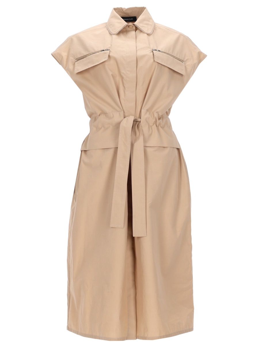 Fabiana Filippi Sleeveless Belted Gathered Waist Dress Neutraal