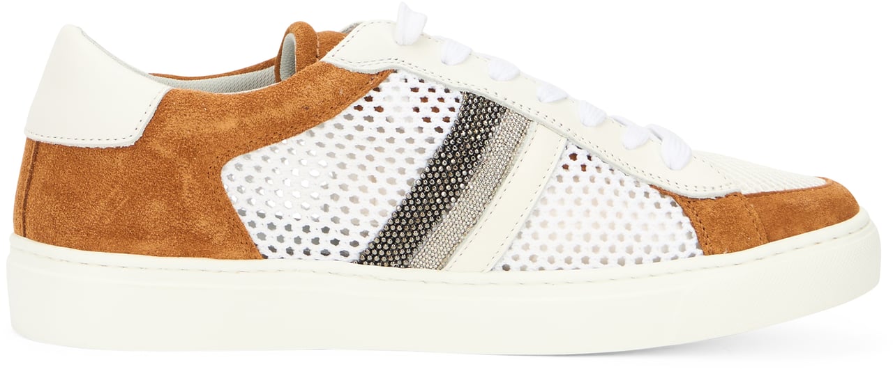 Fabiana Filippi Modern white sports shoe with camel colored details. Wit