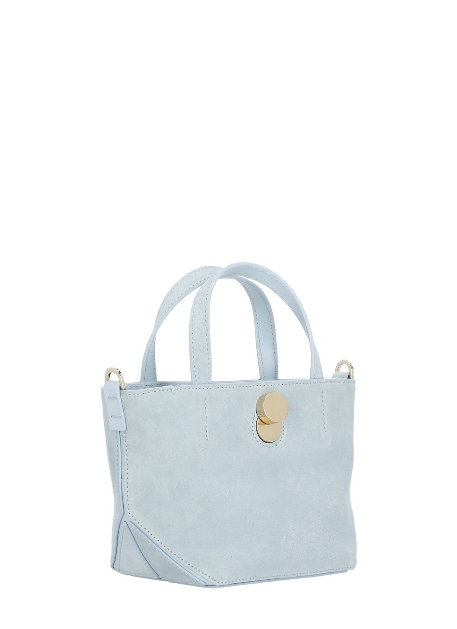Fabiana Filippi Compact Mini Tote Bag in Soft Suede Leather with Unique Fastenings Blauw