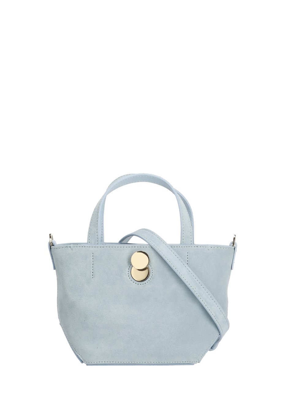 Fabiana Filippi Compact Mini Tote Bag in Soft Suede Leather with Unique Fastenings Blauw