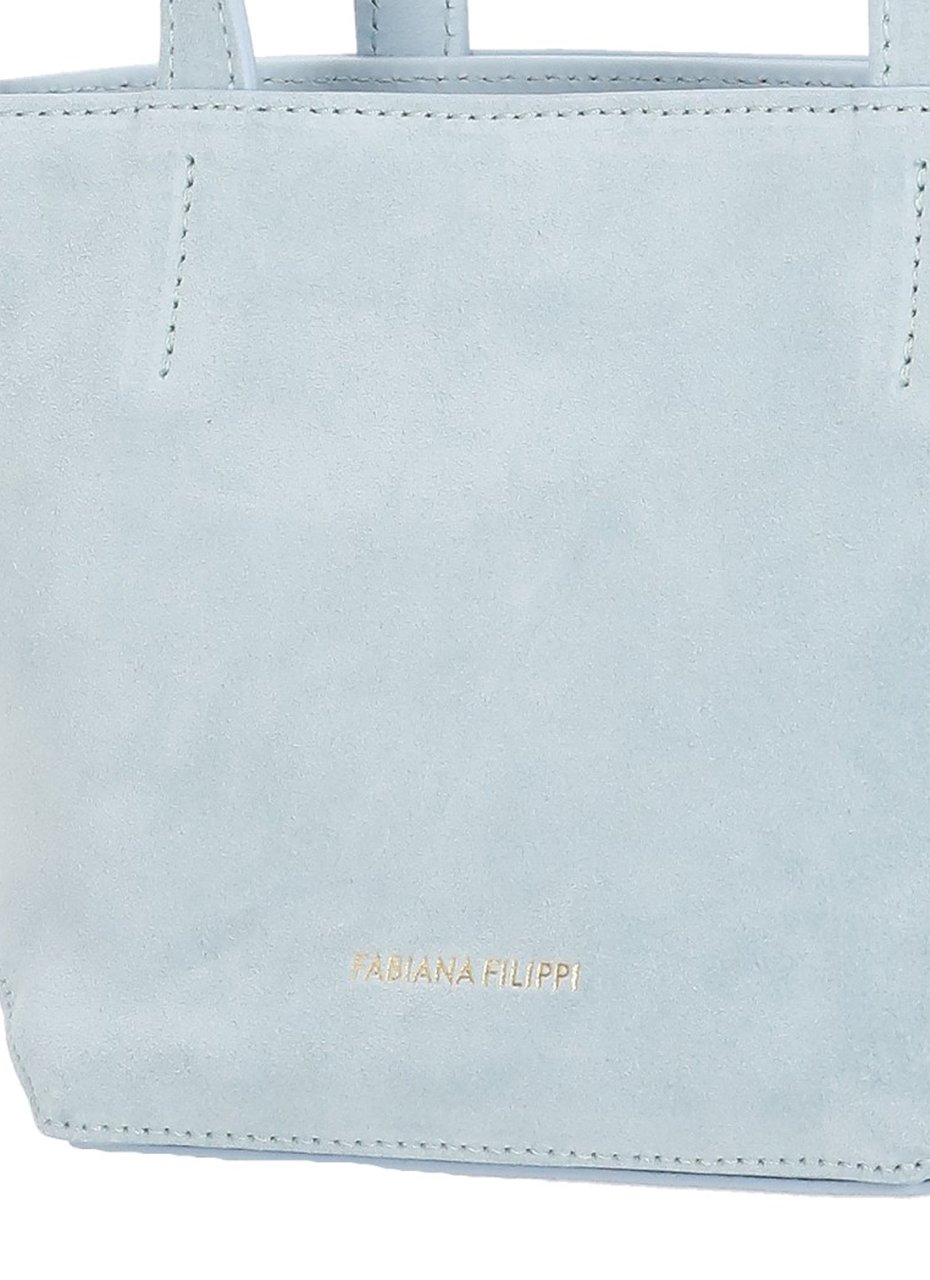 Fabiana Filippi Compact Mini Tote Bag in Soft Suede Leather with Unique Fastenings Blauw