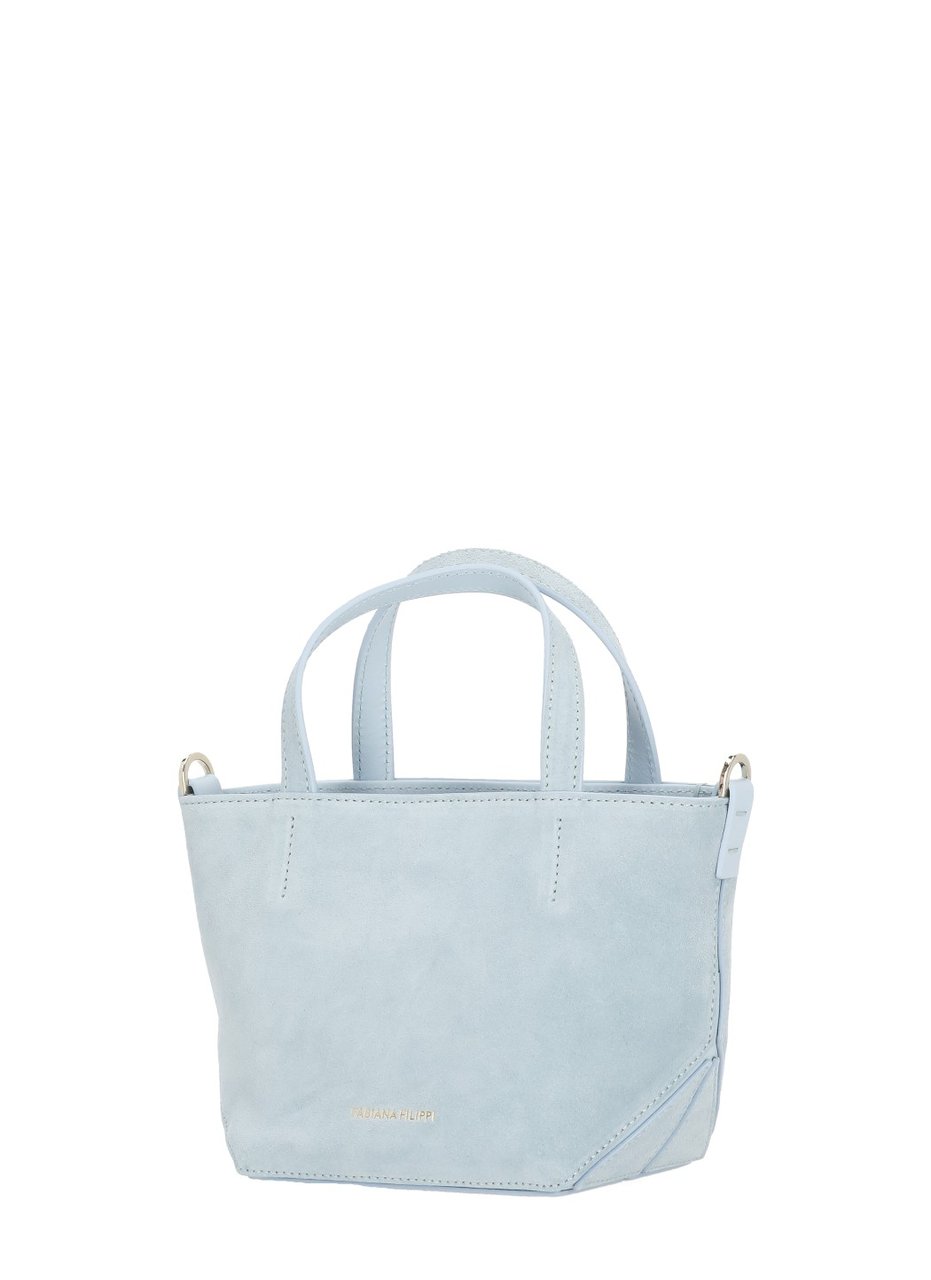 Fabiana Filippi Compact Mini Tote Bag in Soft Suede Leather with Unique Fastenings Blauw