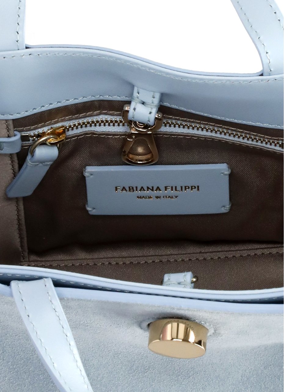 Fabiana Filippi Compact Mini Tote Bag in Soft Suede Leather with Unique Fastenings Blauw