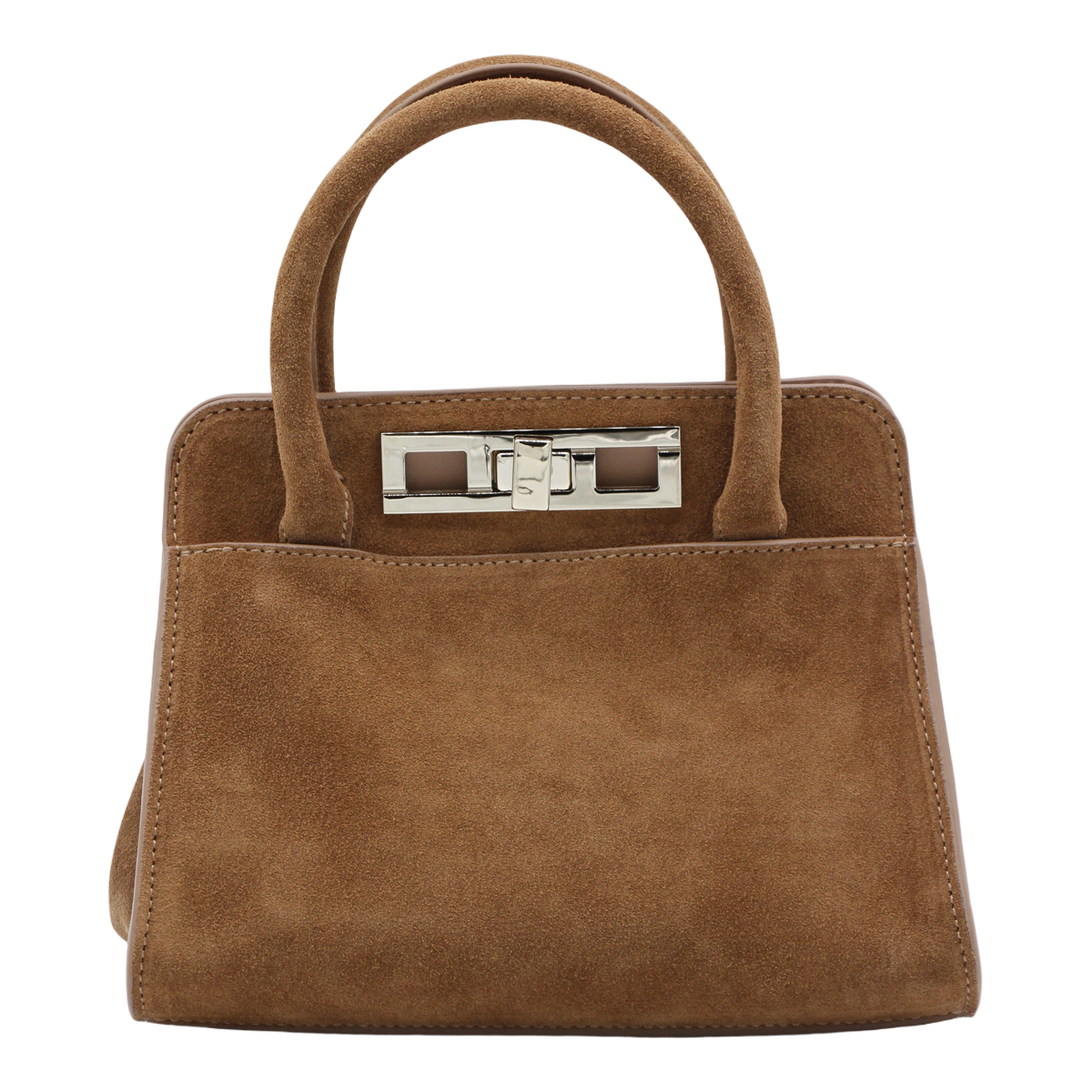 Fabiana Filippi Structured Suede Handbag With Metallic Turn-Lock Closure Bruin