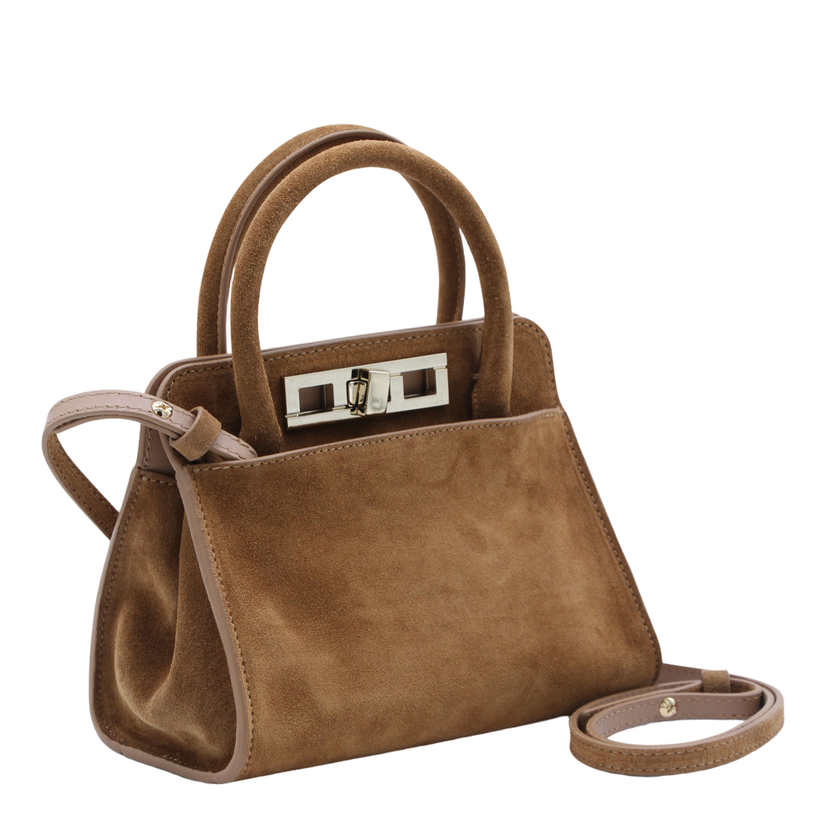 Fabiana Filippi Structured Suede Handbag With Metallic Turn-Lock Closure Bruin