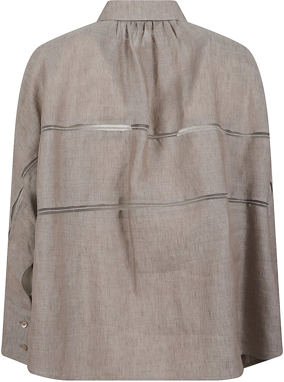 Fabiana Filippi Boxy Linen Shirt with Concealed Buttons Neutraal
