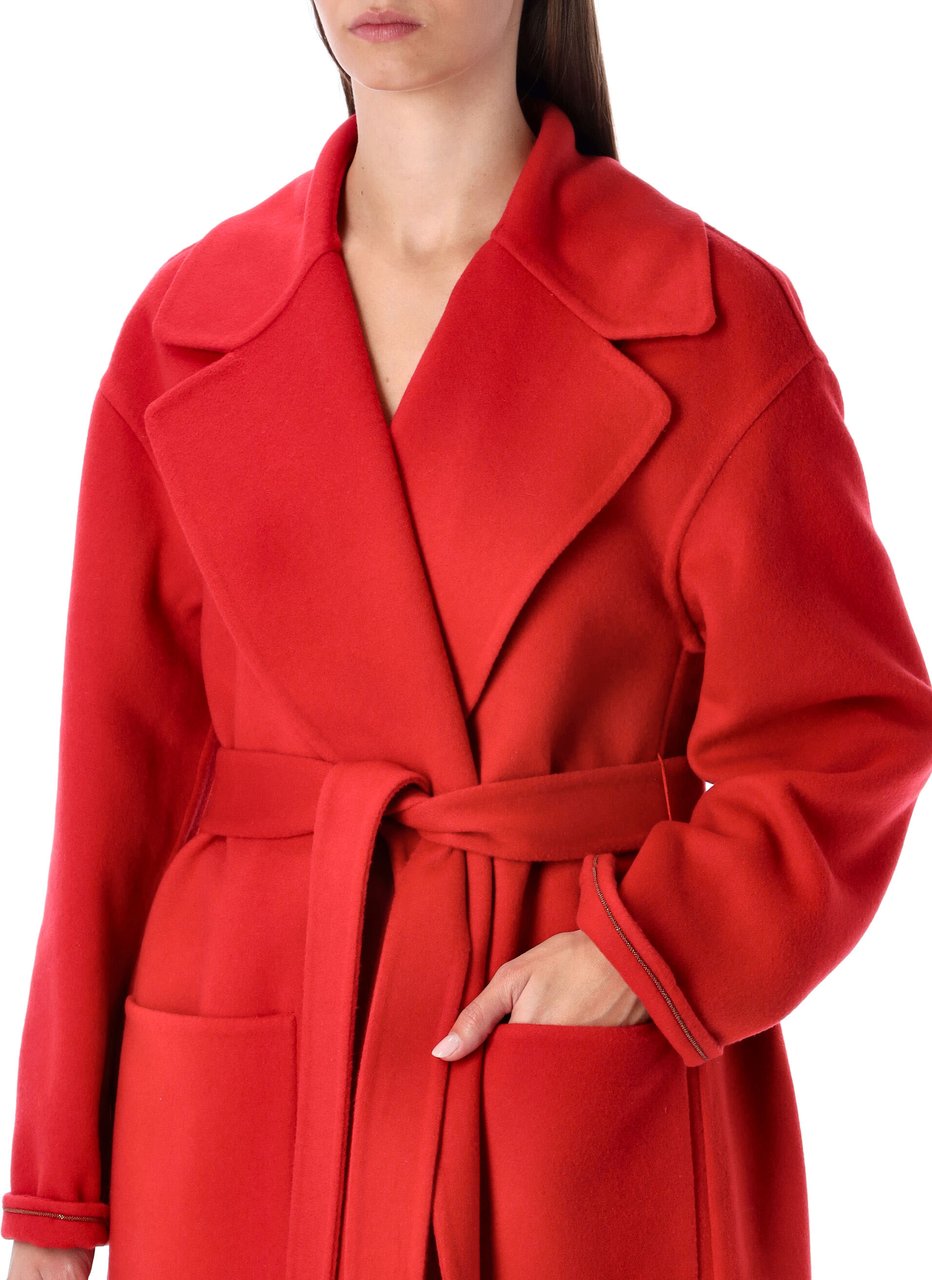 Fabiana Filippi Wool Cashmere Coat Belt Lacca Divers