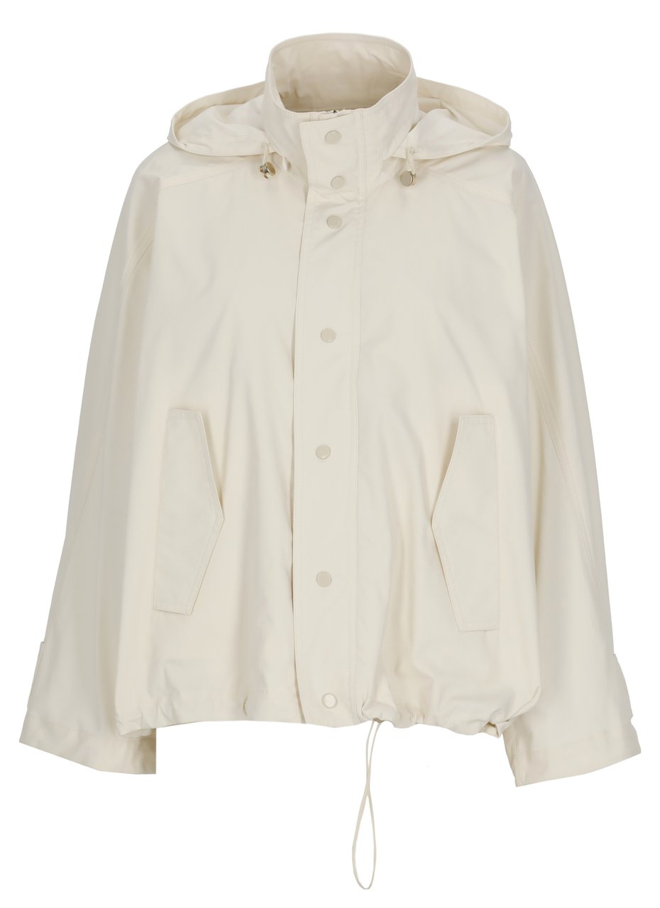 Fabiana Filippi Ivory Drawstring Hooded Cotton Jacket Wit