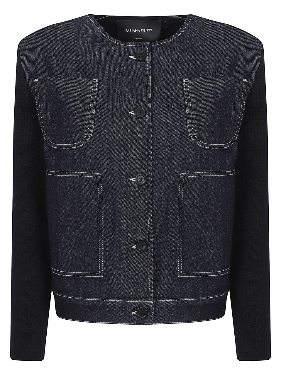 Fabiana Filippi Black Denim Merino Wool Jacket Zwart