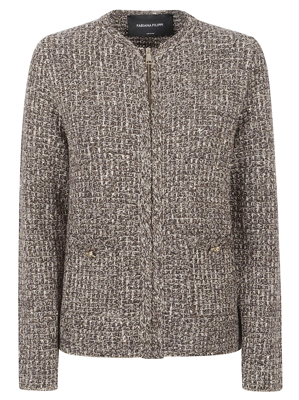 Fabiana Filippi Multicolor Tweed Sequin Zip Jacket Grijs