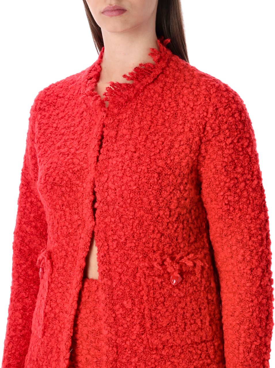 Fabiana Filippi Tweed Crew Neck Knit Jacket Lacca Divers