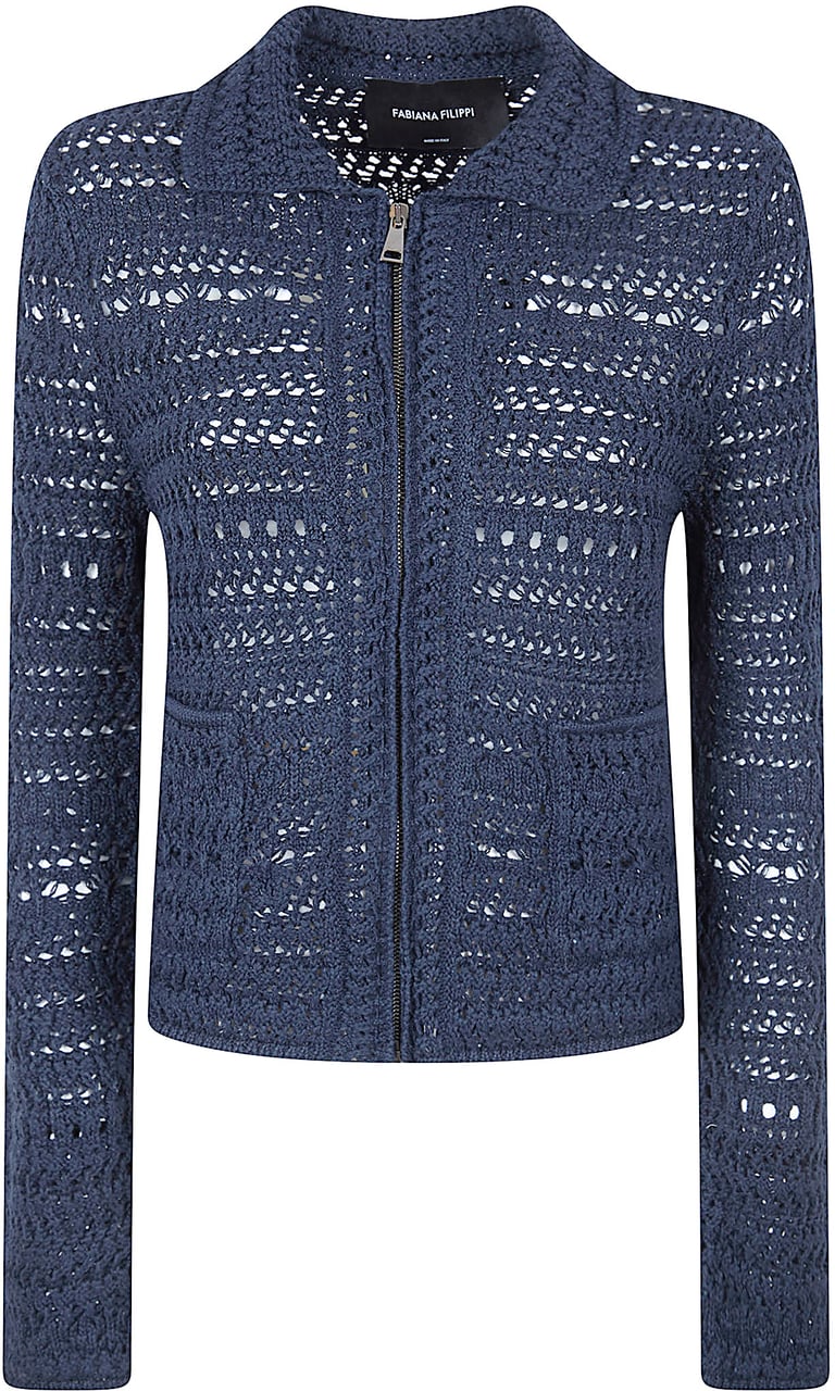 Fabiana Filippi Cropped Crochet Jacket with Sequins Grijs