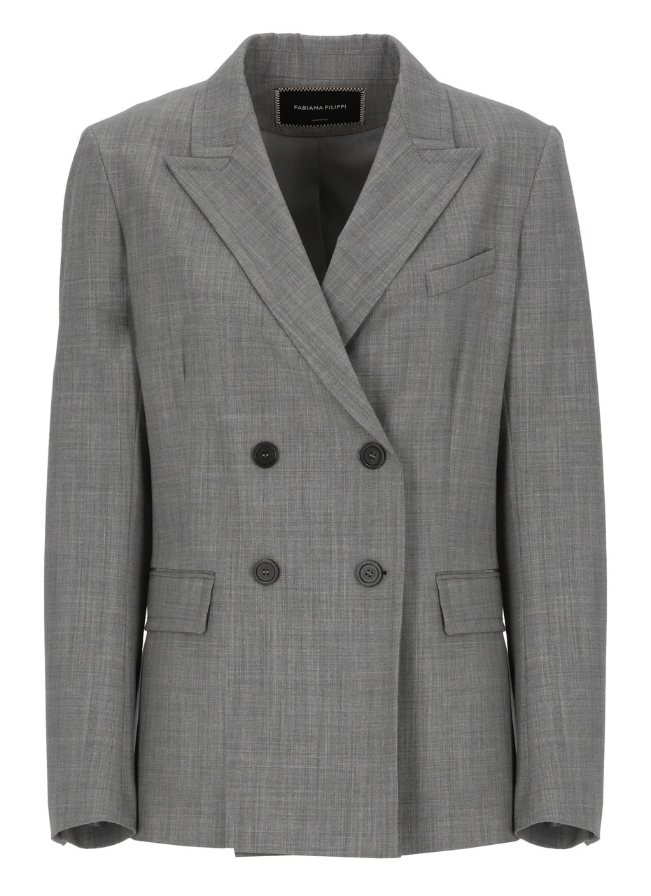 Fabiana Filippi Grey Lightpoint Detail Wool Blazer Grijs
