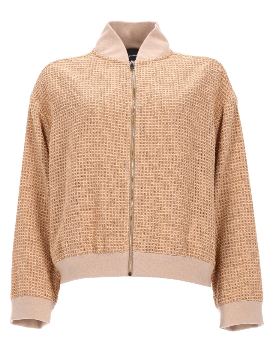 Fabiana Filippi Waffle Knit Cropped Bomber Jacket Neutraal