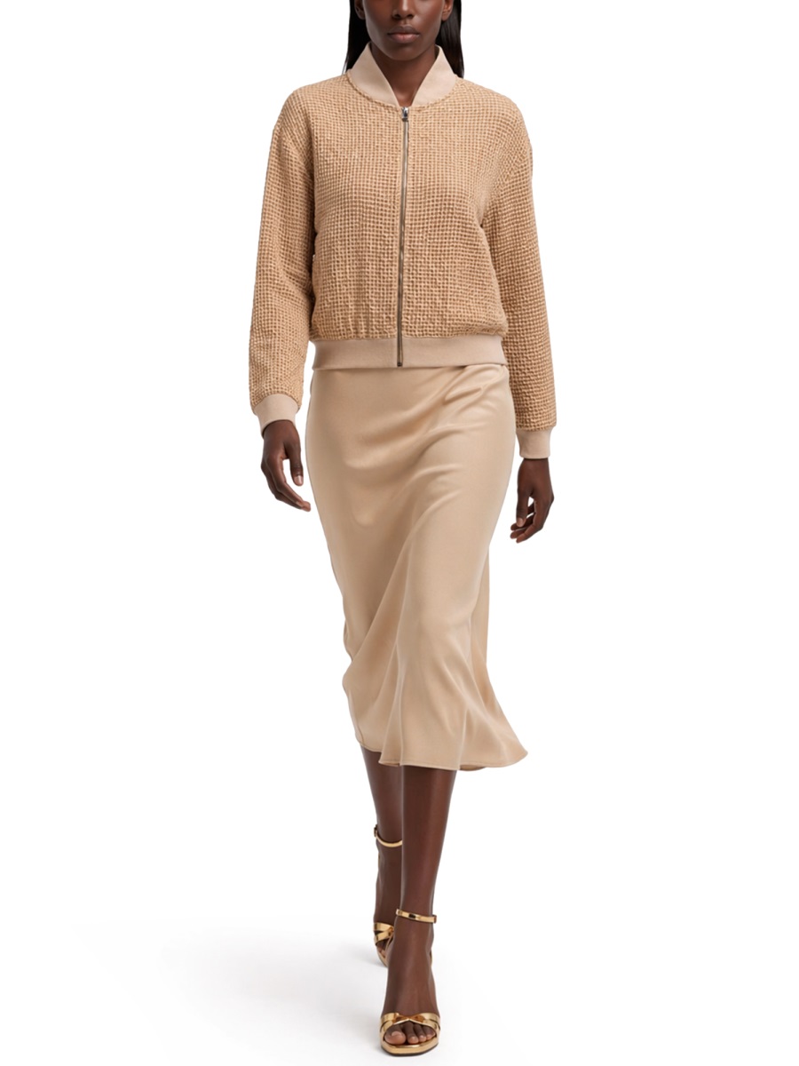 Fabiana Filippi Waffle Knit Cropped Bomber Jacket Neutraal
