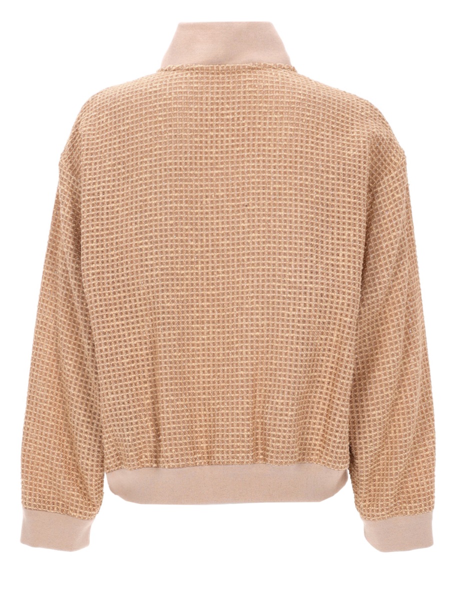 Fabiana Filippi Waffle Knit Cropped Bomber Jacket Neutraal