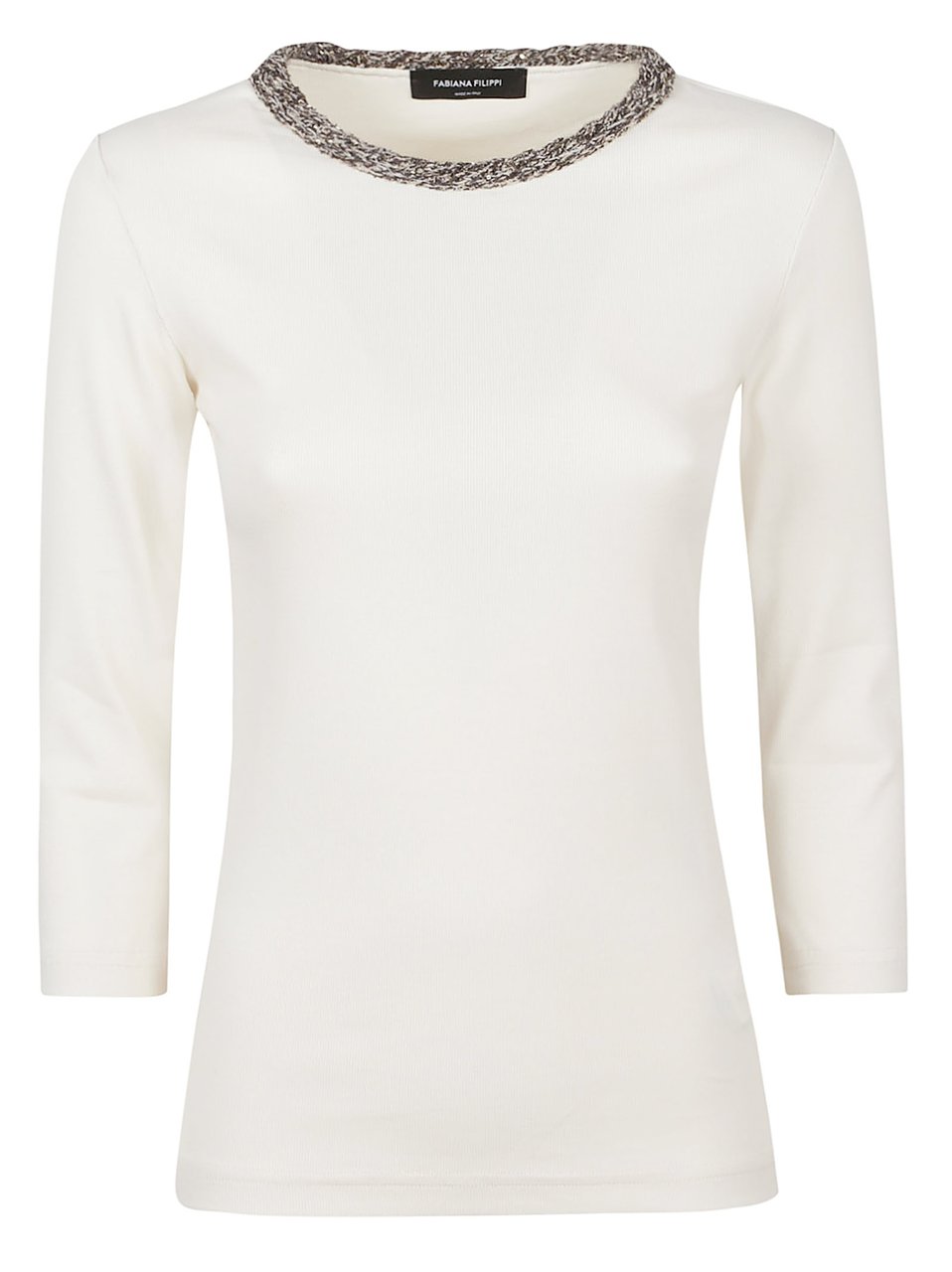 Fabiana Filippi Cotton-Blend Crewneck Long-Sleeve Top Wit