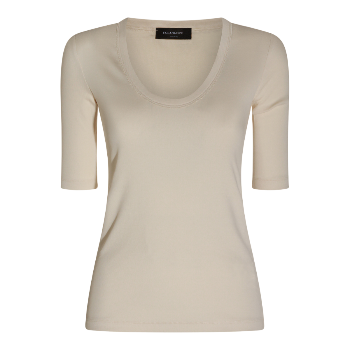Fabiana Filippi Fitted Short-Sleeve Top with Scoop Neckline Neutraal