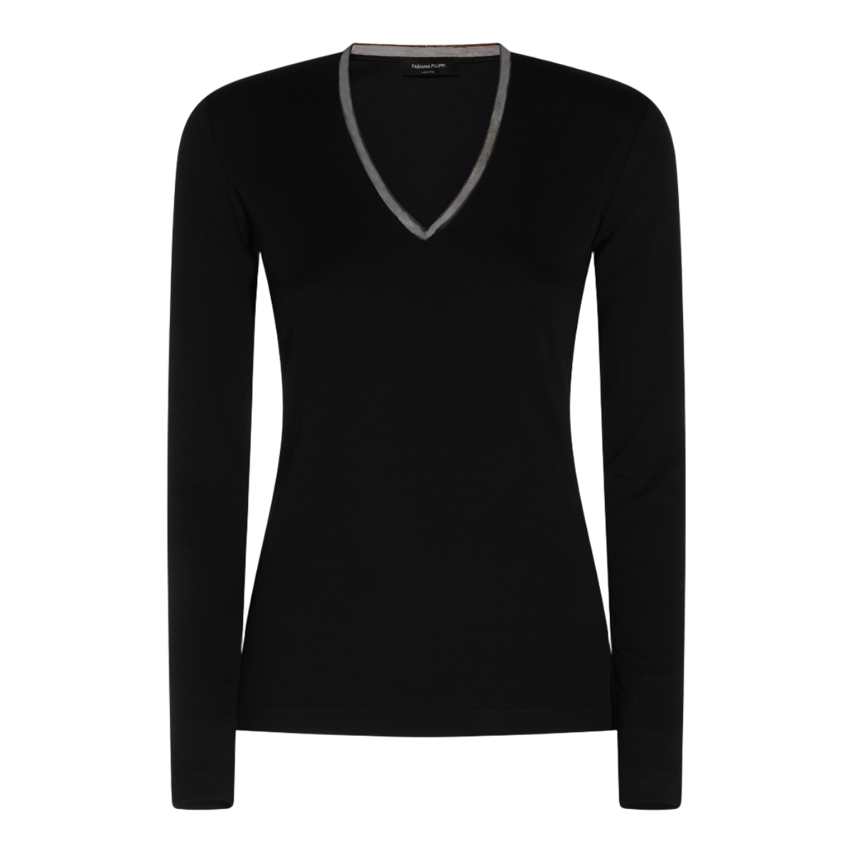 Fabiana Filippi Fitted Long-Sleeved Top with Deep V-Neckline Zwart