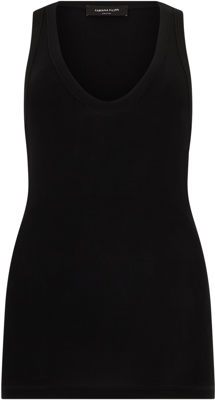 Fabiana Filippi Top without sleeves black deep neckline. Zwart