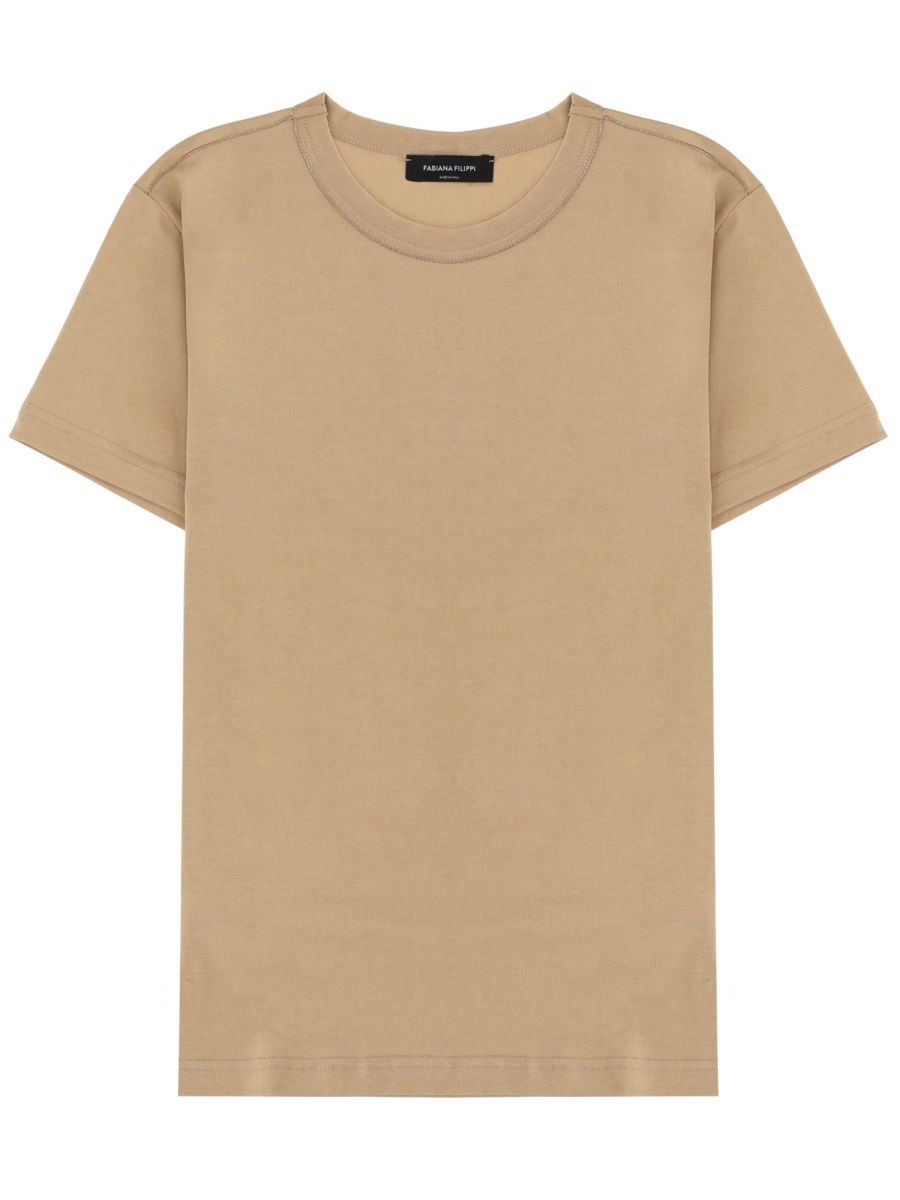 Fabiana Filippi Solid Brown Cotton Relaxed T-Shirt Bruin