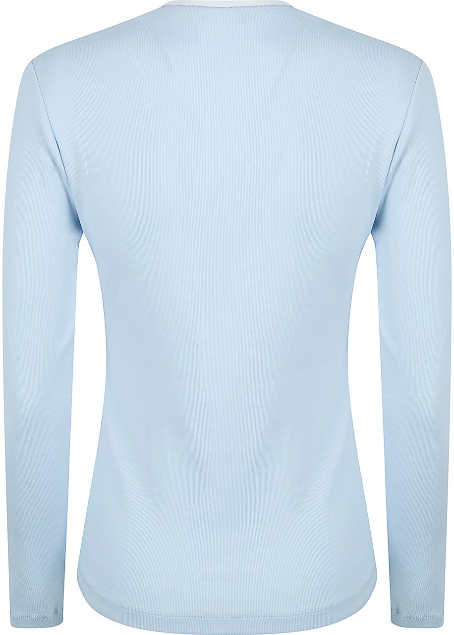 Fabiana Filippi Ribbed Jersey Long-Sleeved Top with Tulle Blauw