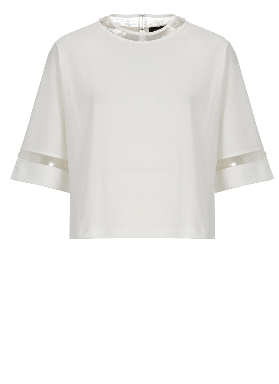 Fabiana Filippi White Sequin Cotton T-Shirt Wit