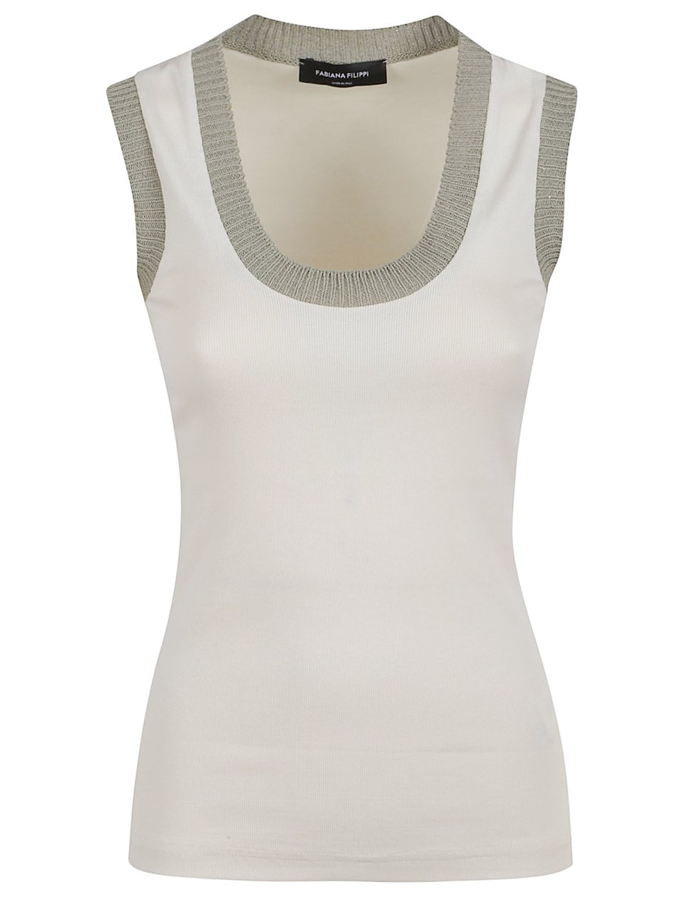 Fabiana Filippi Fitted Sleeveless Top with Ribbed Knit Trim Wit