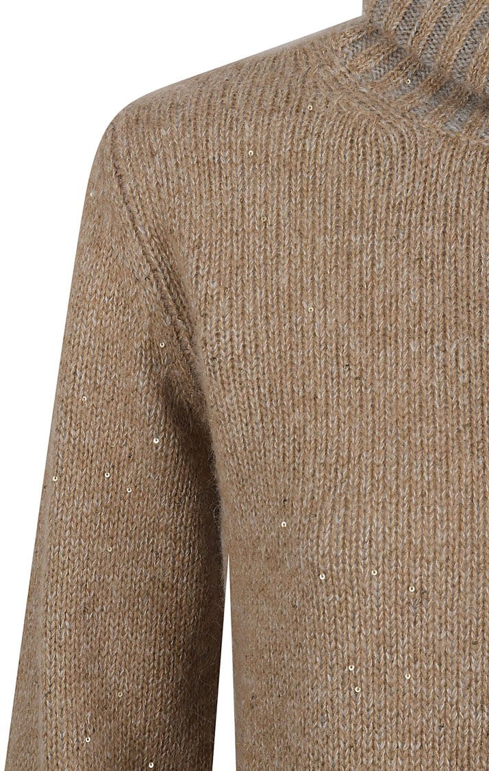 Fabiana Filippi Ribbed Turtleneck Sweater With Subtle Sparkle Bruin