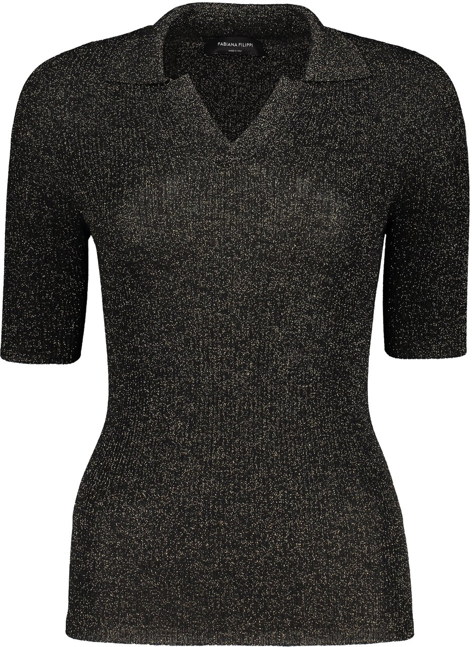 Fabiana Filippi Ribbed knit polo shirt Zwart