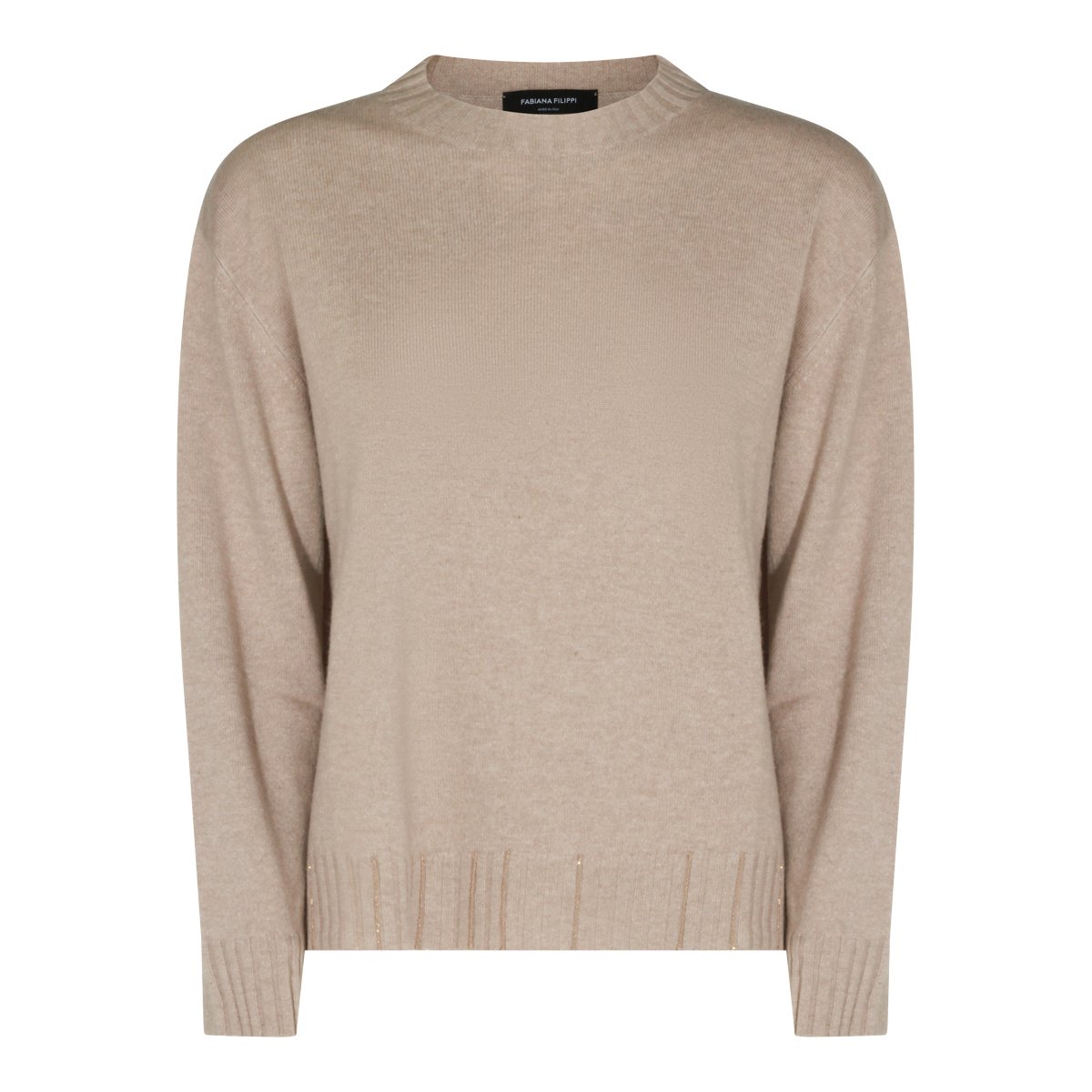 Fabiana Filippi Classic Crew Neck Sweater With Ribbed Detailing Neutraal