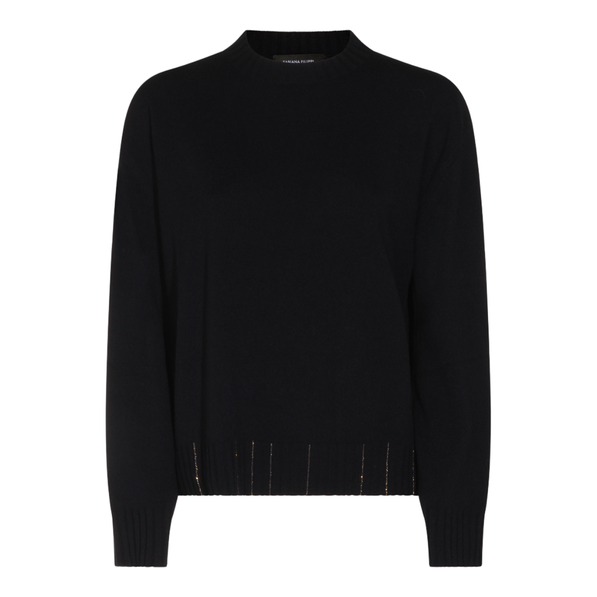 Fabiana Filippi Classic Crew Neck Sweater With Metallic Thread Accents Zwart
